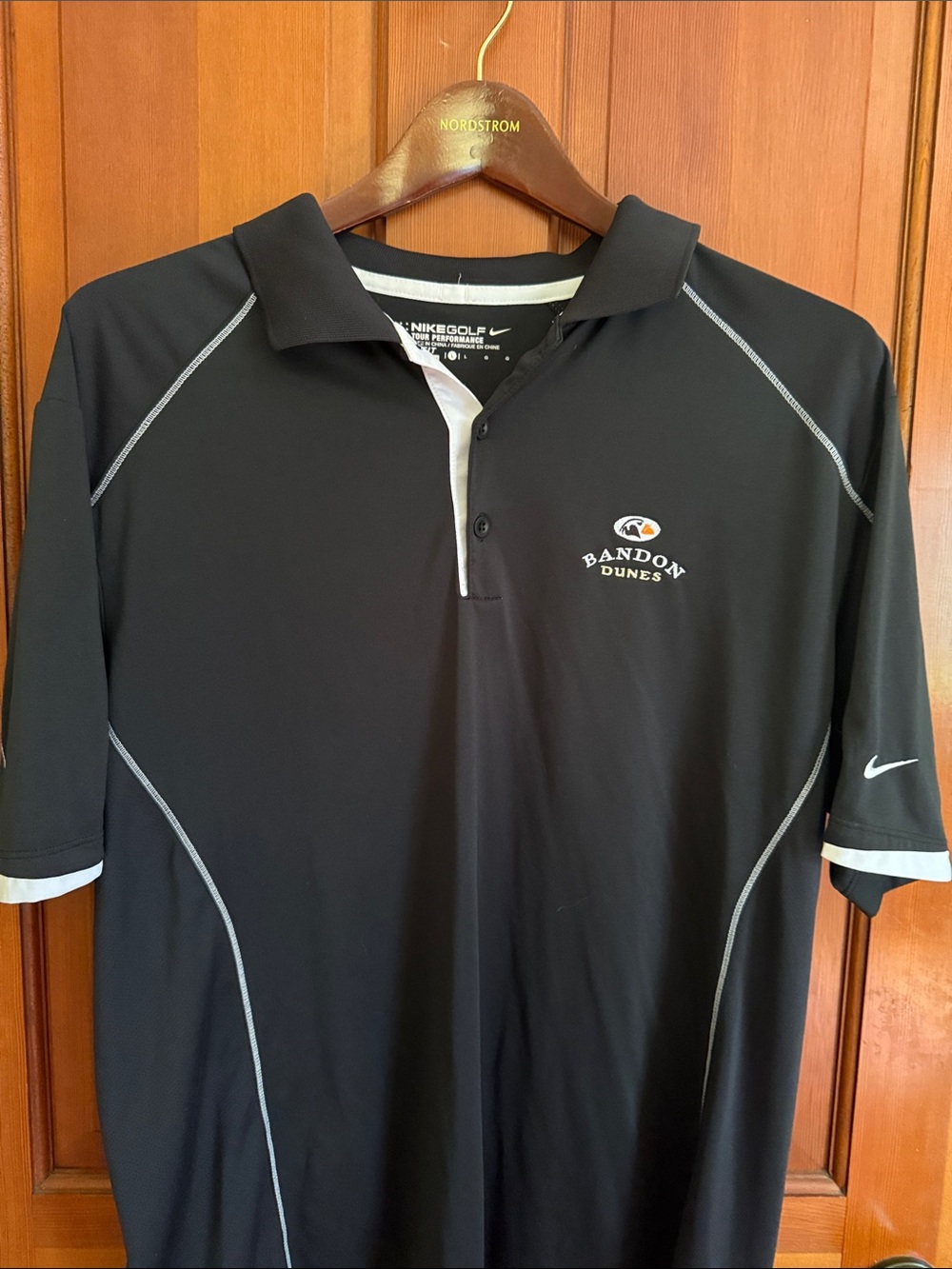 Nike Black Golf Polo with White Trim from Bandon Dunes